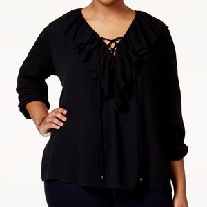 Soprano Plus Size Black Ruffled Peasant Blouse